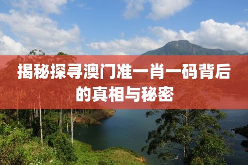 揭秘探寻澳门准一肖一码背后的真相与秘密