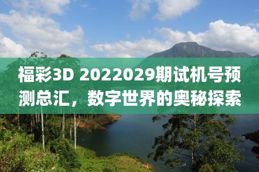 福彩3D 2022029期试机号预测总汇，数字世界的奥秘探索