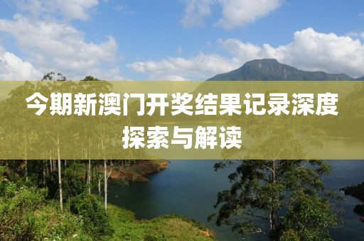 今期新澳门开奖结果记录深度探索与解读