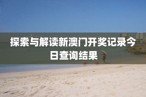 探索与解读新澳门开奖记录今日查询结果