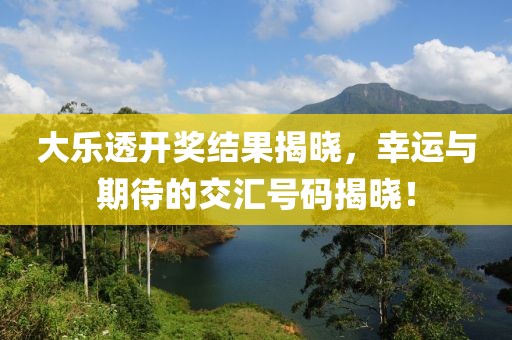 大乐透开奖结果揭晓，幸运与期待的交汇号码揭晓！