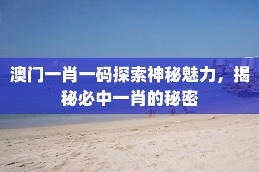 澳门一肖一码一必中一肖